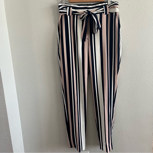 Express high waisted striped sash tie ankle pants - Picture 3 of 8